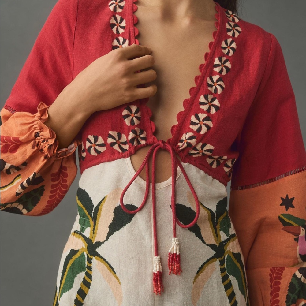 Farm Rio Red and Cream Floral Embroidered Romper - Picture 2 of 6